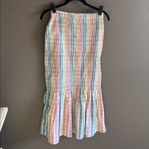 J. Crew Pastel Striped Smocked Midi Skirt